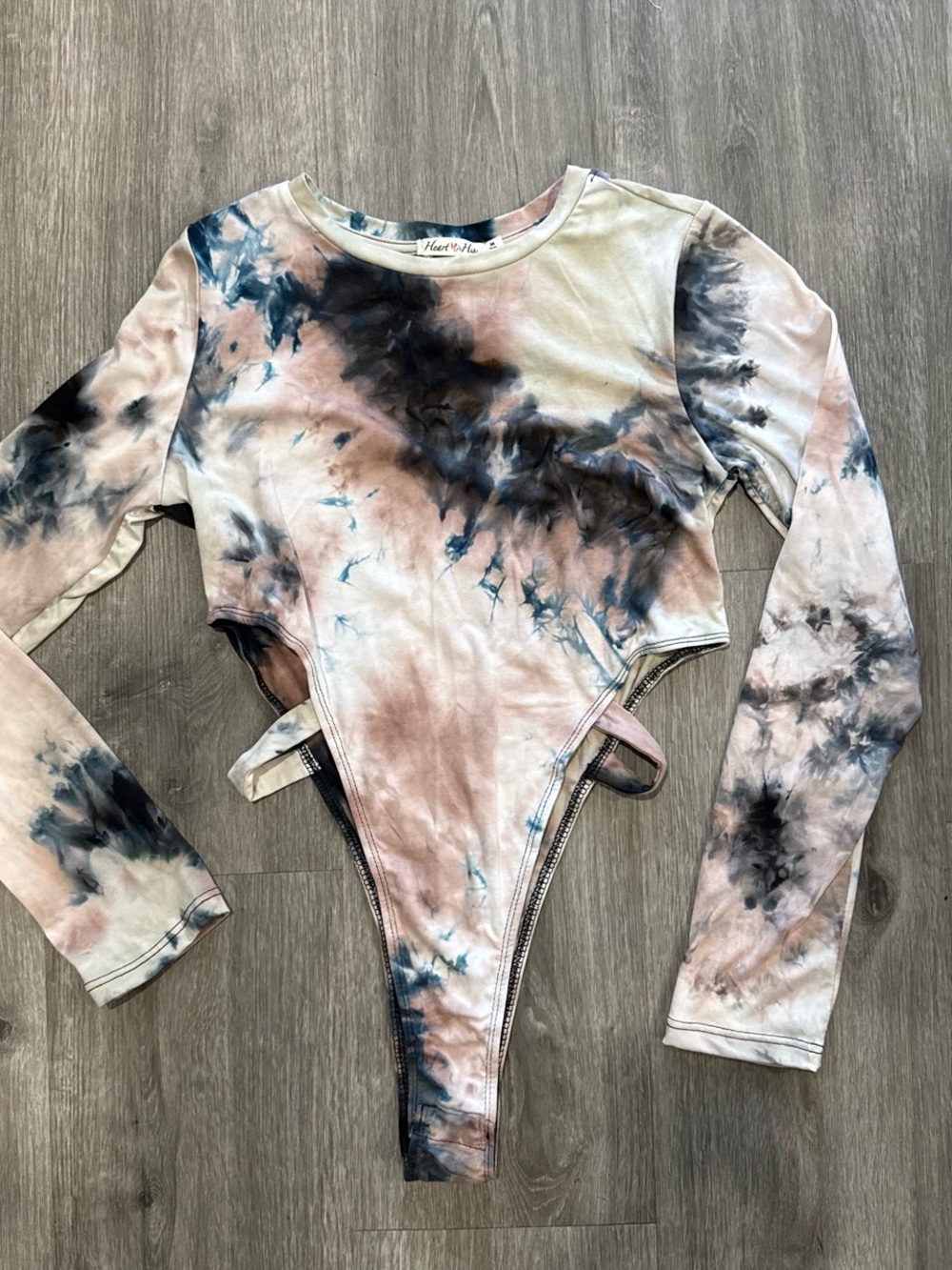 Heart & Hips Long-Sleeve Tie-Dye Cutout Bodysuit - Pink, Blue, Black